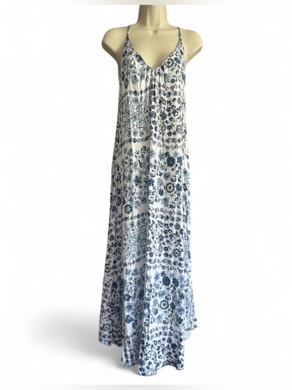 Poupette St Barth Maxi Dress Small Blue White Floral Halter Resort Boho